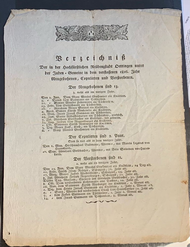 Item #007955 Early 19th century German Judaica broadside
