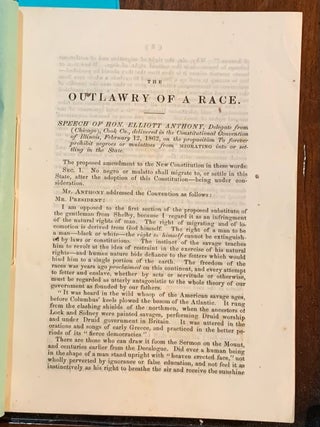 Item #10106 The Outlawry of a Race. delivered in the Constitutional Convention of Illinois,...