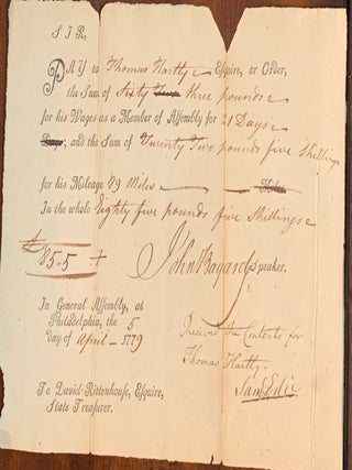 Item #10284 Baynard, John. Partially Printed Document 1779