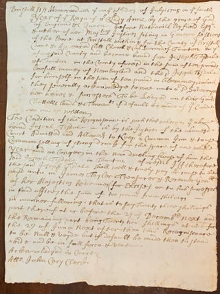 Item #10297 Queen Anne Period Colonial American Document to operate a common Inn 1705. License to...