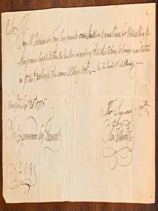 Item #10323 Revolutionary War payment certificate Sept 21, 1775. (signed by Thomas Seymour &...