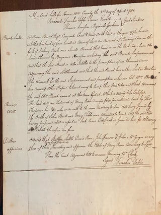Item #10342 Court Hearing Prince William County, April 2nd, 1781. James Ewell Foushee Tebbs,...