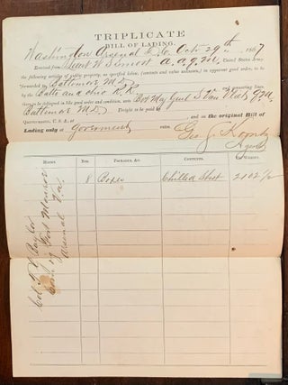 Item #10346 Post Civil War Bill of Lading for Chilled Shot 1867. Washington Arsenal