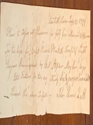 Item #10384 Handwritten document requesting two-day rations for Light Dragoons July 13, 1777....