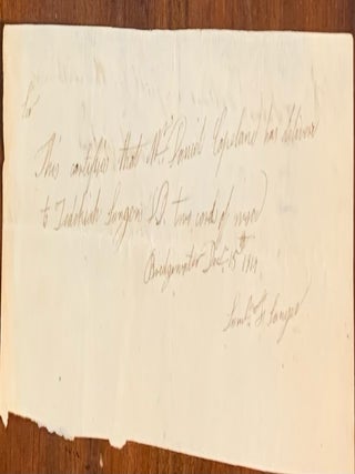 Item #10388 Paper slip confirming delivery of two cords of wood December 15, 1817. Rev Zedekiah...