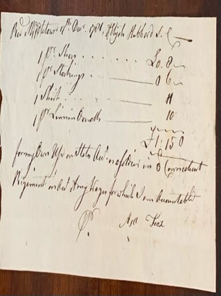 Item #10390 A Revolutionary War Soldiers Uniform Purchase. December 17, 1781. Elijah Hubbard