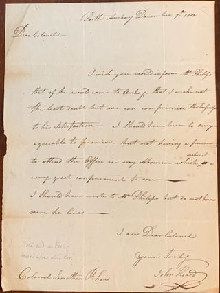 Item #10394 Handwritten letter dated Perth Amboy, December 7th, 1800. 1st Lieut. John Heard...