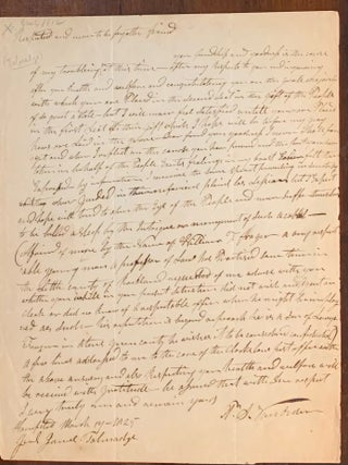 Item #10401 Handwritten letter dated Hempstead, March 14, 1825. Peter S. VanOrden James Tallmadge