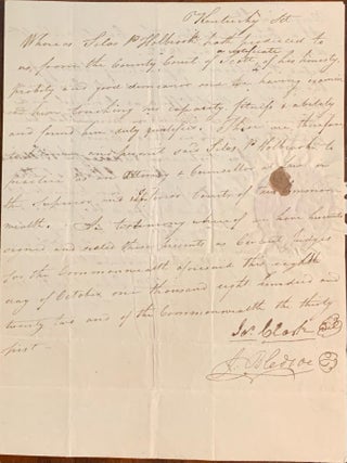 Item #10406 Handwritten Legal letter of recommendation. Scott County, Kentucky 1822. J. Bledsoe...