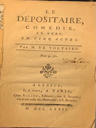 Item #10585 Le Depositaire, Comedie, en vers, en cinq actes. Voltaire