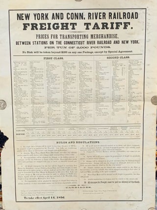 Item #2349 New York and Conn. River Railroad Freight Tariff dated April 14th 1856. Broadside