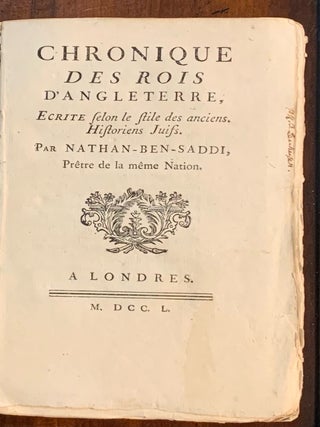 Item #6580 Chronique des rois d'angleterre. Nathan-Ben-Saddi, Robert Dodsley