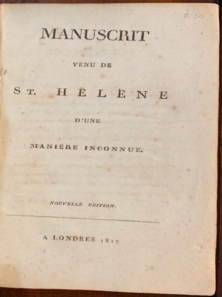 Item #6582 MANUSCRIT VENU DE ST. HELENE D'UNE MANIERE INCONNUE. Anonymous