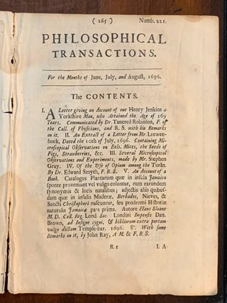 Item #6946 The Philosophical Transactions Number 221. For the Months of June, July and August...