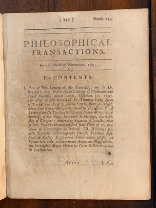 Item #6961 Philosophical Transactions Number 234 For the Month of November 1697. Hans Sloane
