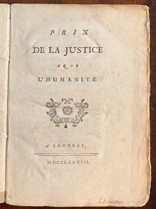 Item #7548 Prix de La Justice et de L'Humanite. Francoise-Marie Arouet de Voltaire